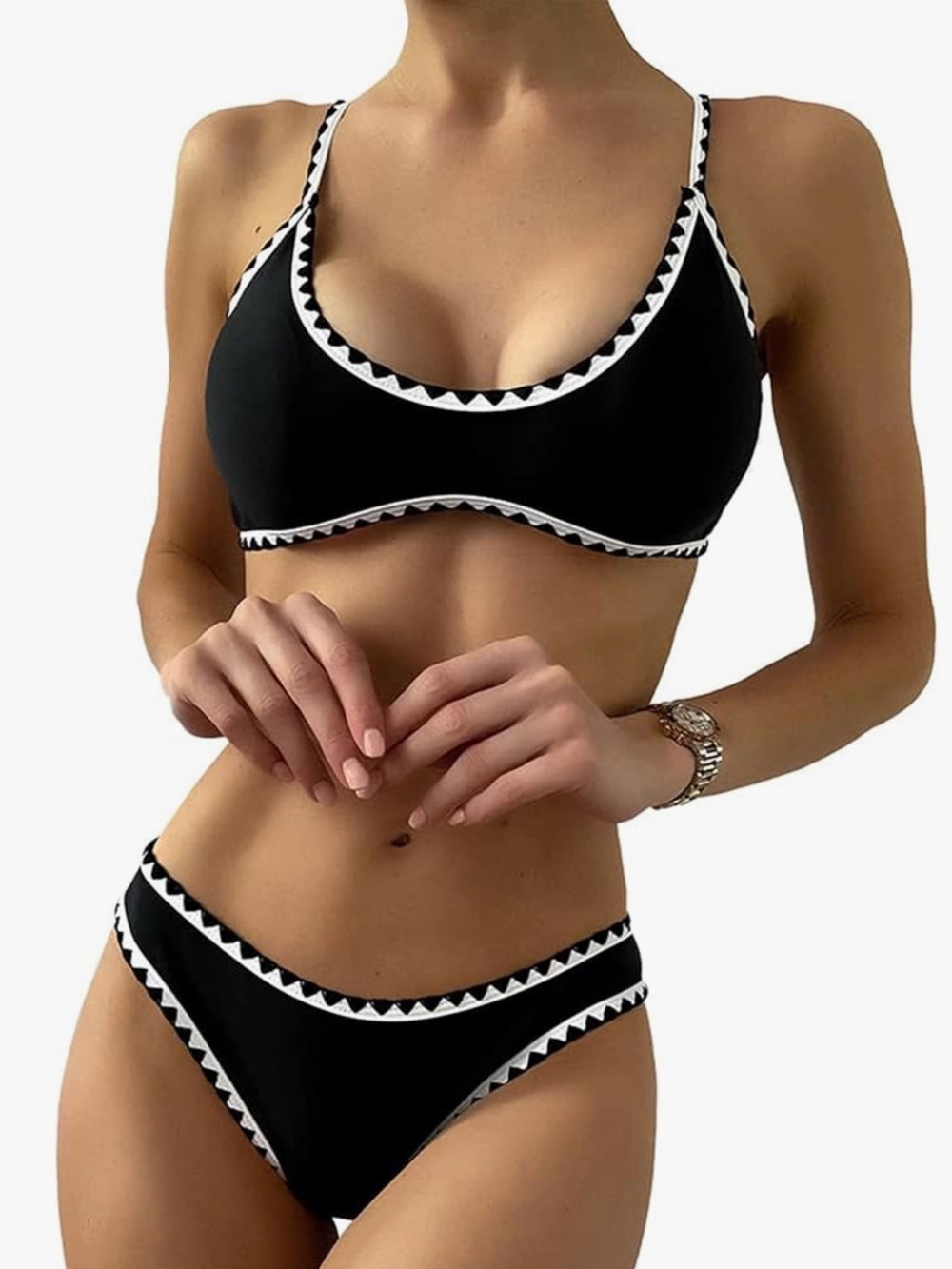 Black Triangle-Trim Bikini Set